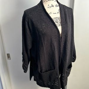 T‎ by Talbots Black Eyelets open cardigan